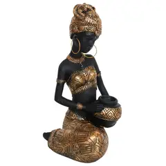 JUST HOME COLLECTION - Figura africana sentada Negro Dorado 23.8x11.5 cm