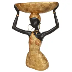 JUST HOME COLLECTION - Figura africana plato Negro Dorado 27x11 cm