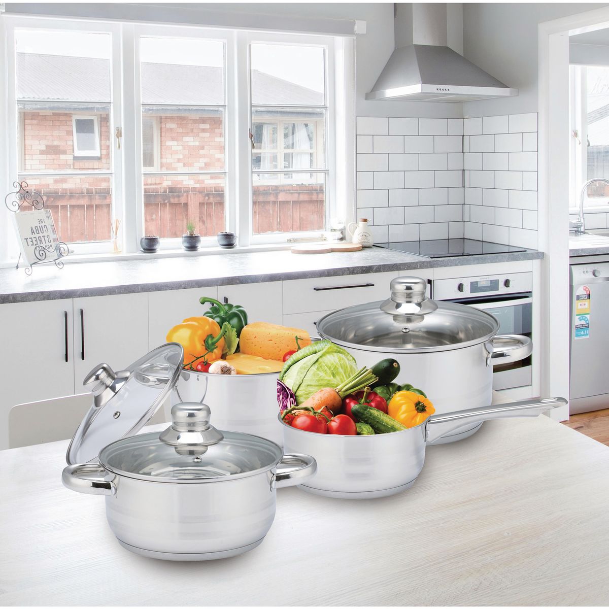 JUST HOME COLLECTION - Batería de Cocina 7 Piezas Acero inoxidable Plateado