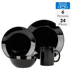 CASA BONITA - Juego de Loza 16 Piezas Vidrio Opal Negro