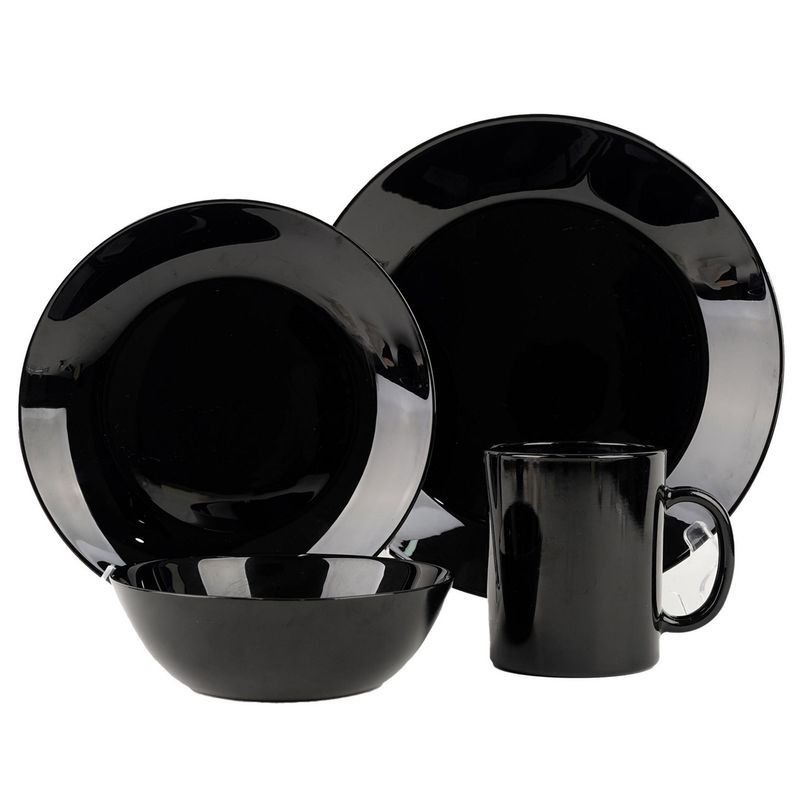 CASA BONITA - Juego de Loza 16 Piezas Vidrio Opal Negro