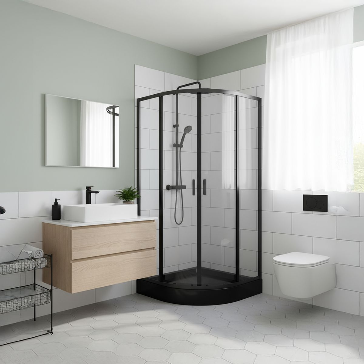 SENSI DACQUA - Mampara con receptáculo base negra