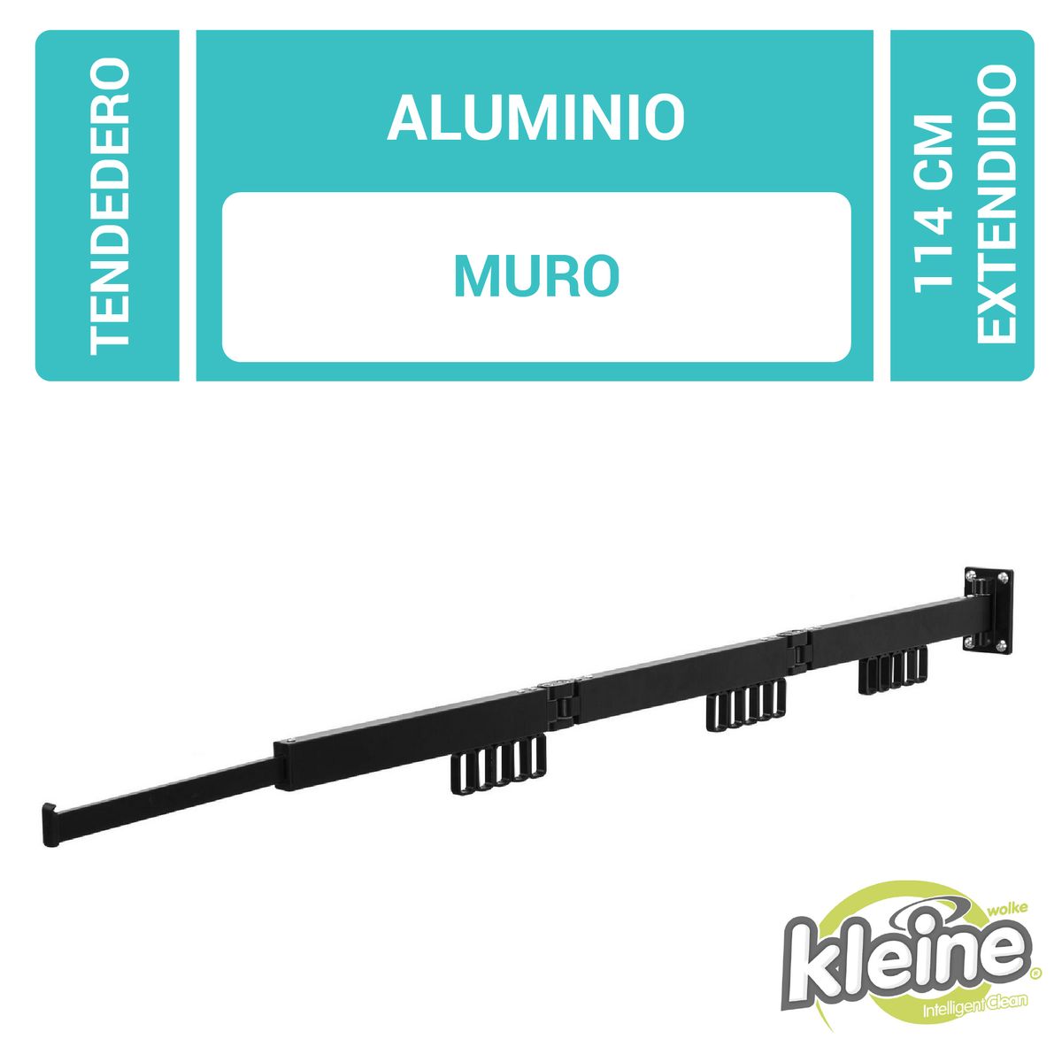 KLEINE WOLKE - Tendedero de Ropa con Fijación Muro Aluminio 6,5x114x9 cm Negro