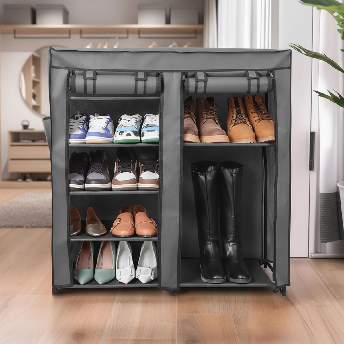 JUST HOME COLLECTION - Clóset Portátil 2 Puerta(s) 0 Cajón(es) 7 Repisa(s) 90x93x30 cm Gris oscuro