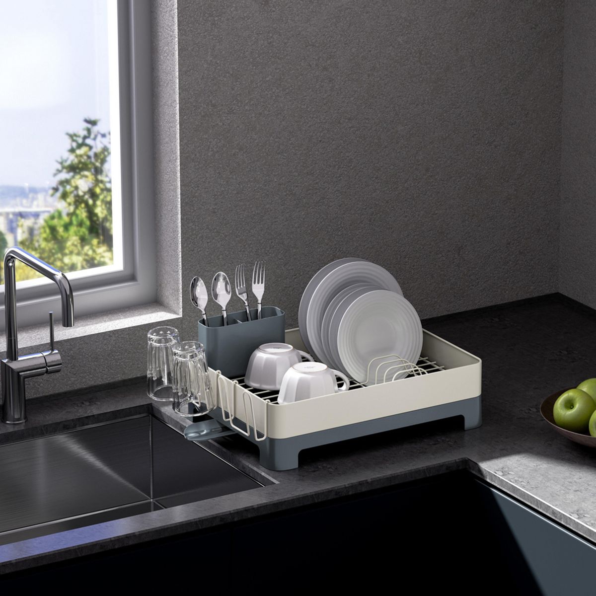 JUST HOME COLLECTION - Secaplatos 51x32x24,6 cm acero/gris