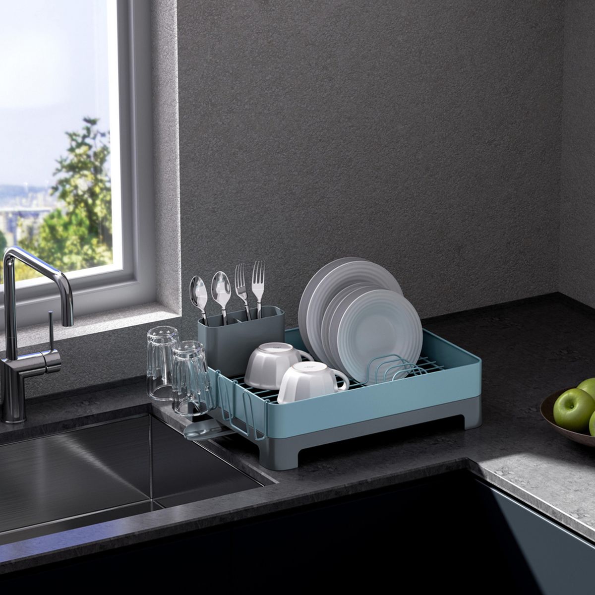 JUST HOME COLLECTION - Secaplatos 49,5x16,7x32,1 cm azul/gris