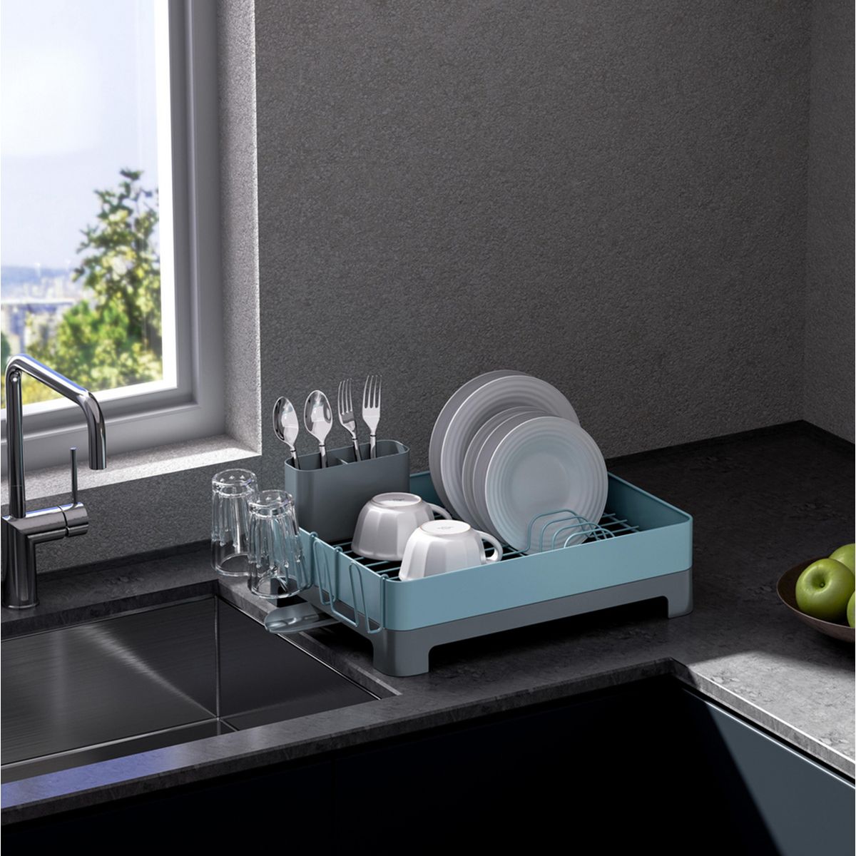 JUST HOME COLLECTION - Secaplatos 49,5x16,7x32,1 cm azul/gris