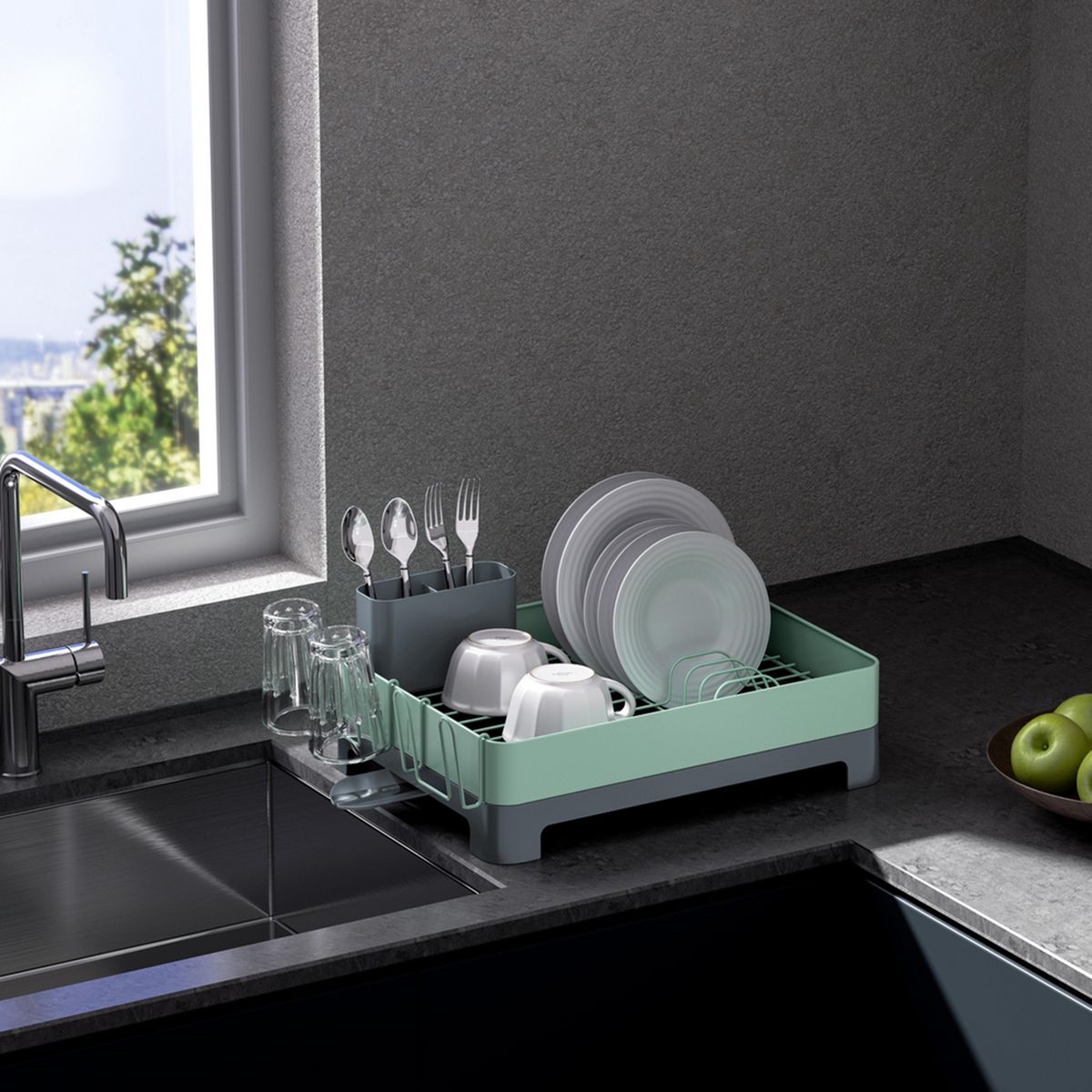 JUST HOME COLLECTION - Secaplatos 51x32x24,6 cm menta/gris