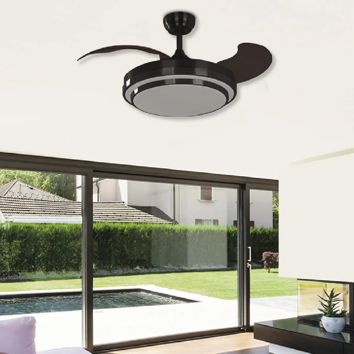 JUST HOME COLLECTION - Ventilador de Techo Blanco con Aspas Retráctiles y Luz Led Regulable