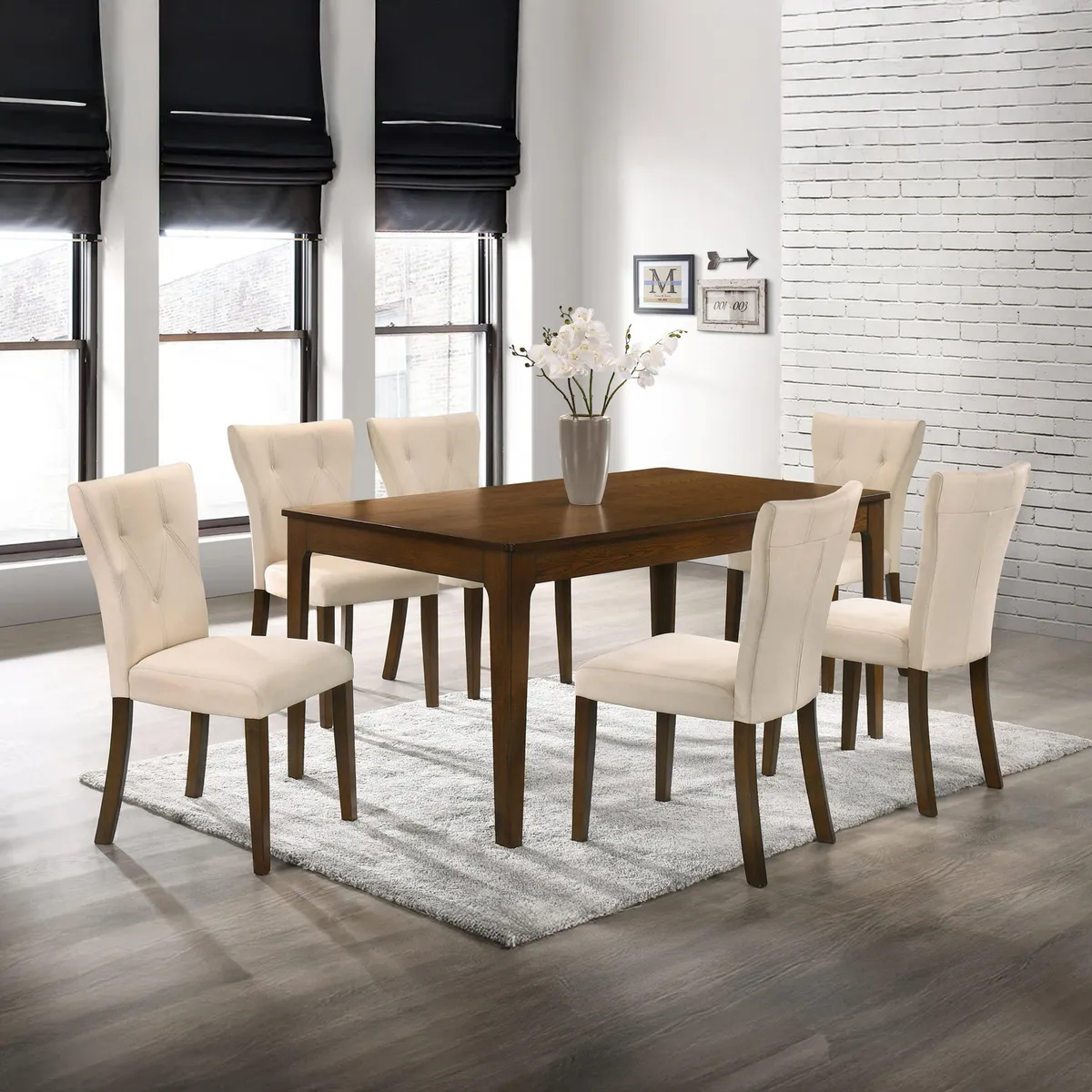 JUST HOME COLLECTION - Juego de Comedor Raceland 6 Sillas Mesa Rectangular 160x90x75,8 cm Nogal