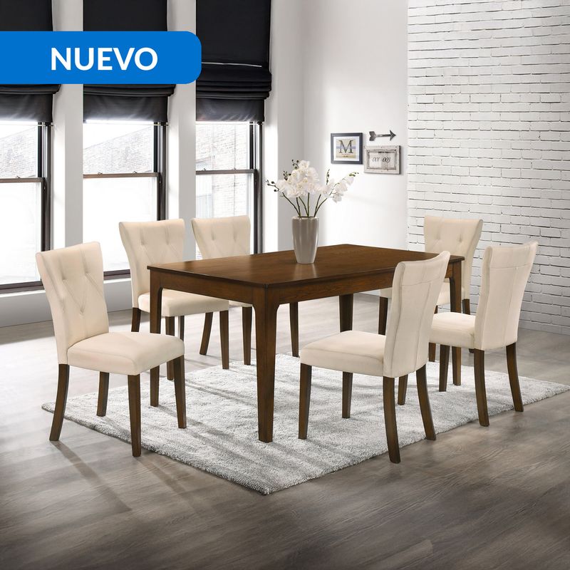 JUST HOME COLLECTION - Juego de Comedor Raceland 6 Sillas Mesa Rectangular 160x90x75,8 cm Nogal