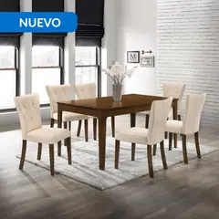 JUST HOME COLLECTION - Juego de Comedor Raceland 6 Sillas Mesa Rectangular 160x90x75,8 cm Nogal