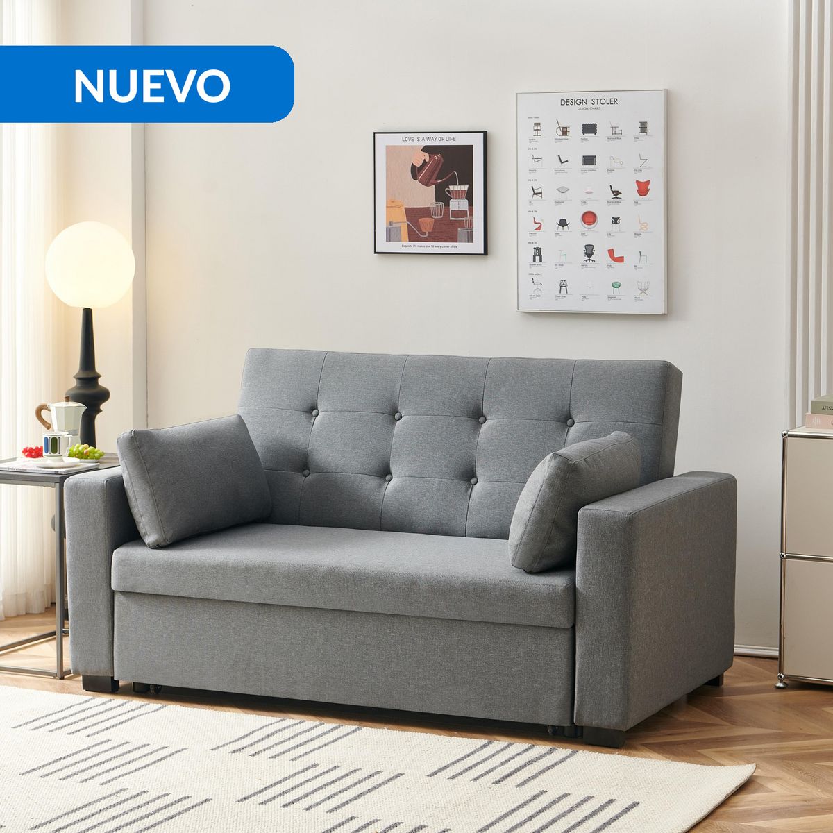 JUST HOME COLLECTION - Sofá cama Pau Gris 171x88x93 cm