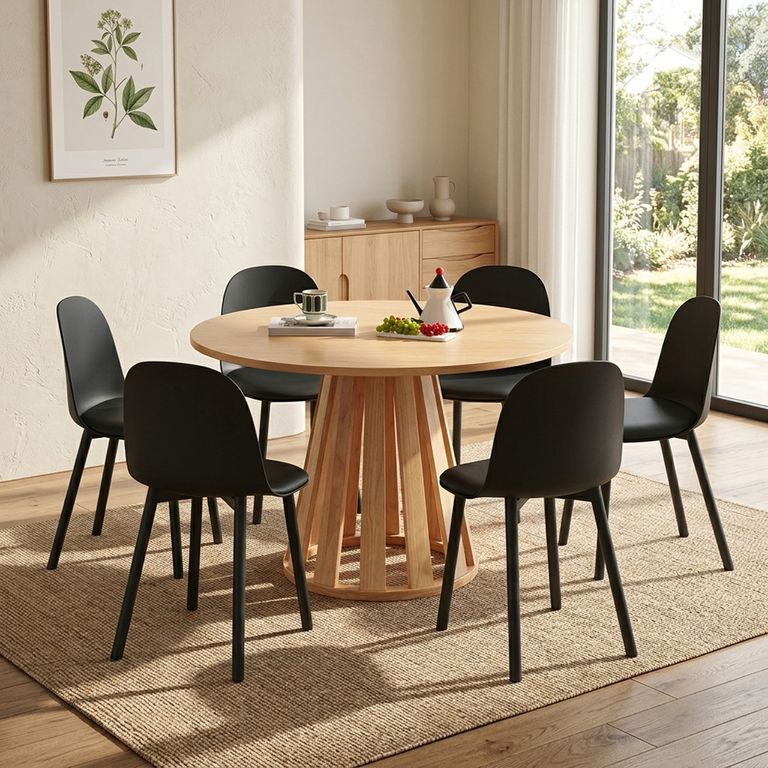 JUST HOME COLLECTION Set comedor Rasputi 6 Sillas Mesa Redonda 120x120x77 cm Negro