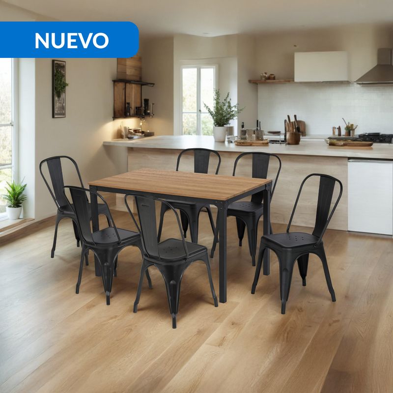 JUST HOME COLLECTION - Juego de Comedor Toolix 6 Sillas Mesa Rectangular 150 x 80 x 75 cm Madera