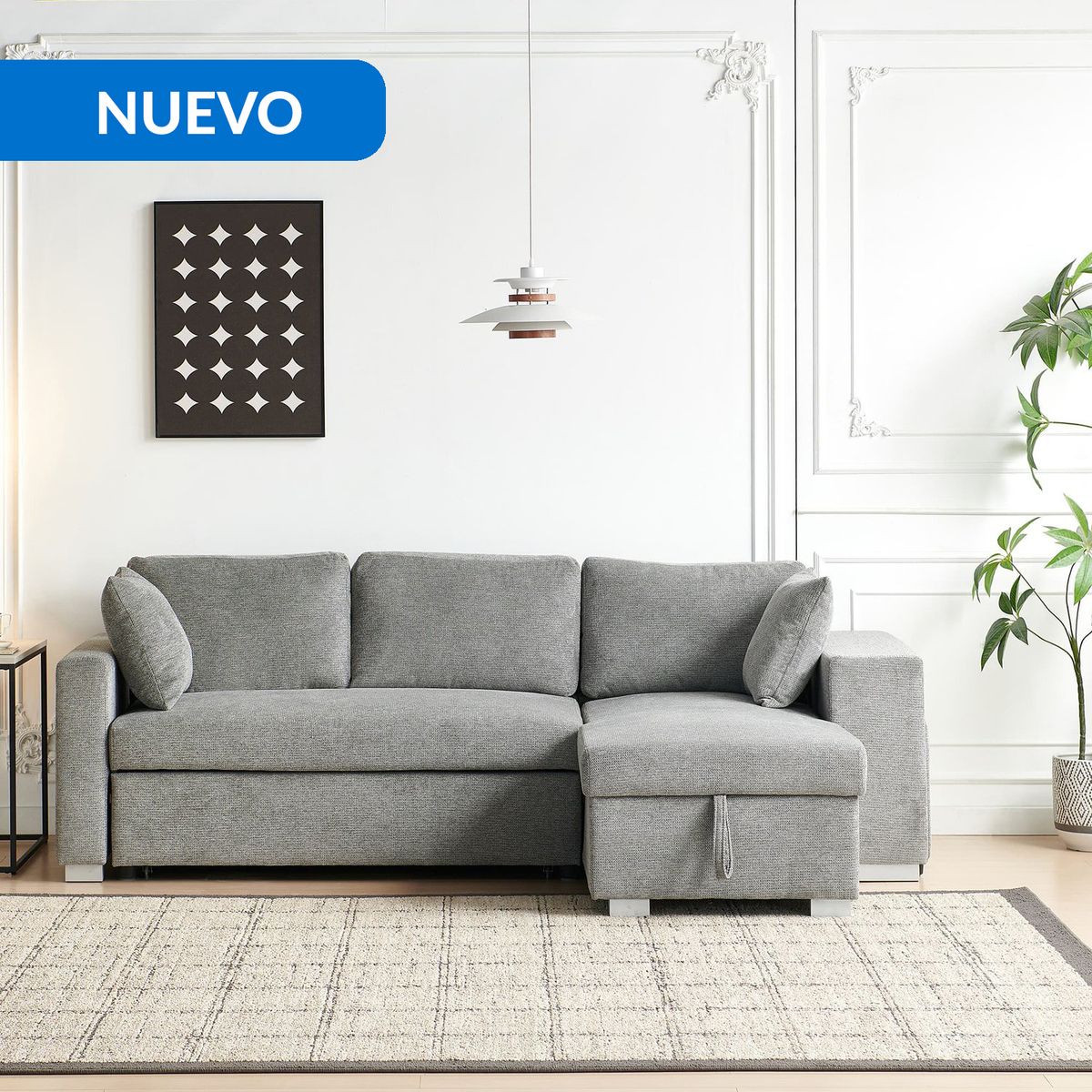 JUST HOME COLLECTION - Sofá Cama 3 cuerpos Felipe 238x85x147 cm Gris