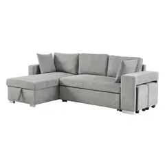 JUST HOME COLLECTION - Sofá Cama Seccional con Almacenamiento 3 cuerpos Felipe 238x85x147 cm Gris
