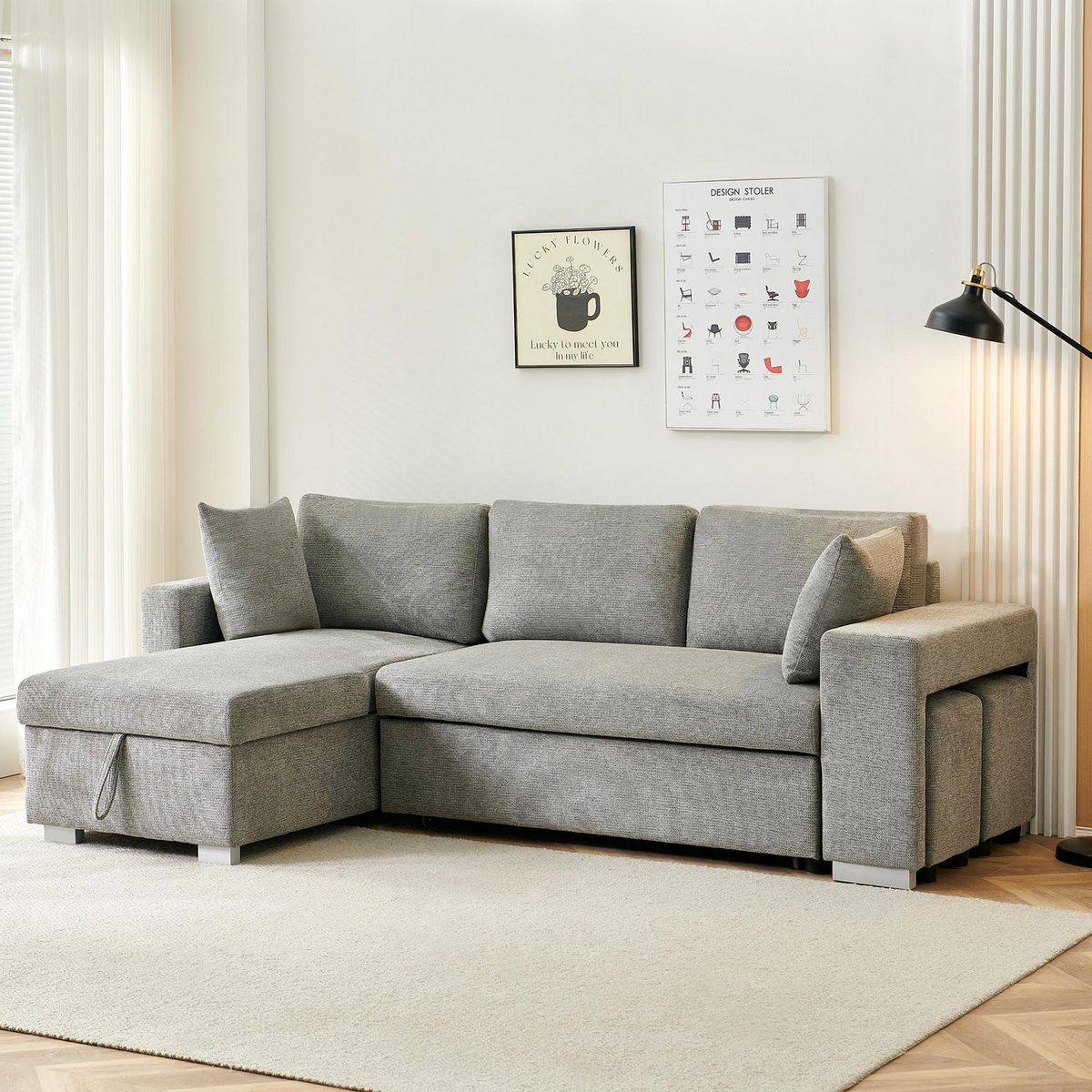 JUST HOME COLLECTION - Sofá Cama 3 cuerpos Felipe 238x85x147 cm Gris