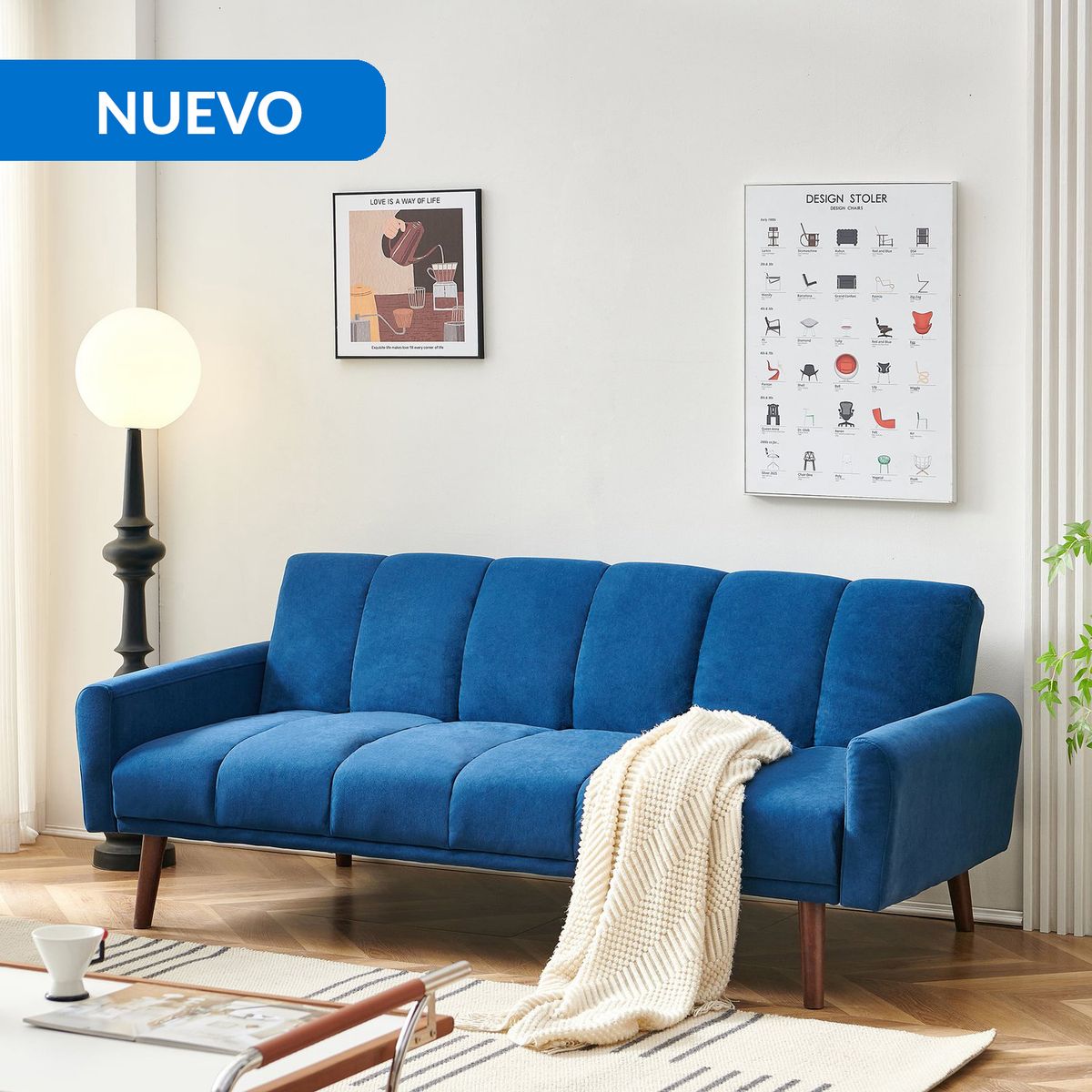 JUST HOME COLLECTION - Sofá cama Dohenn Yarm Azul 192x85x78 cm