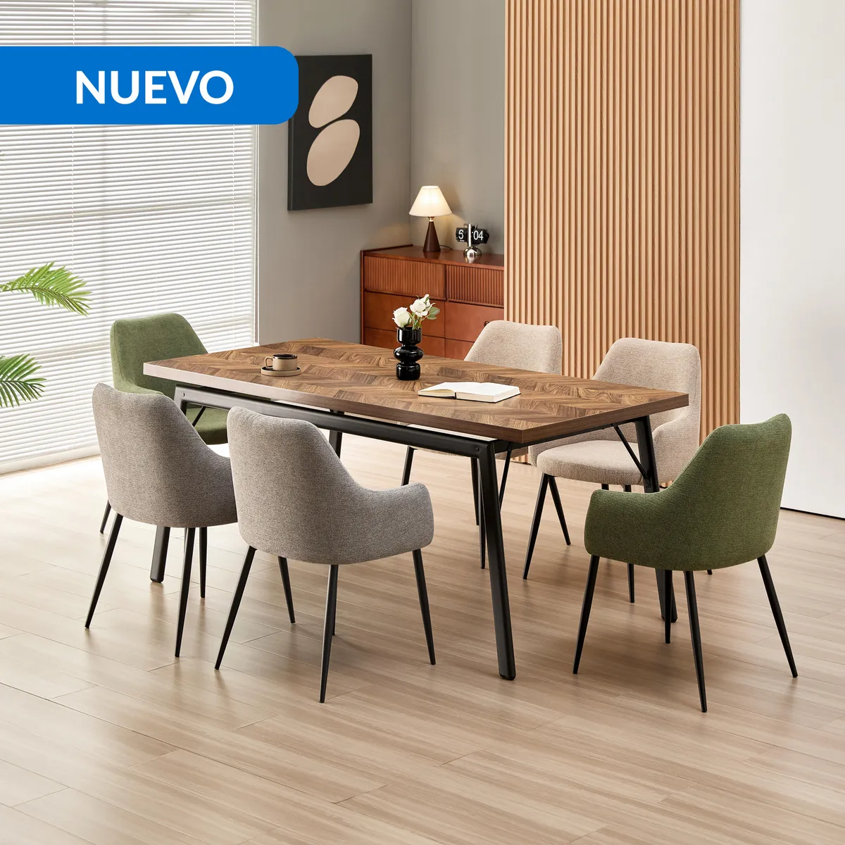 JUST HOME COLLECTION - Juego de Comedor Campania 6 Sillas Mesa Rectangular 180x90x76cm Café oscuro