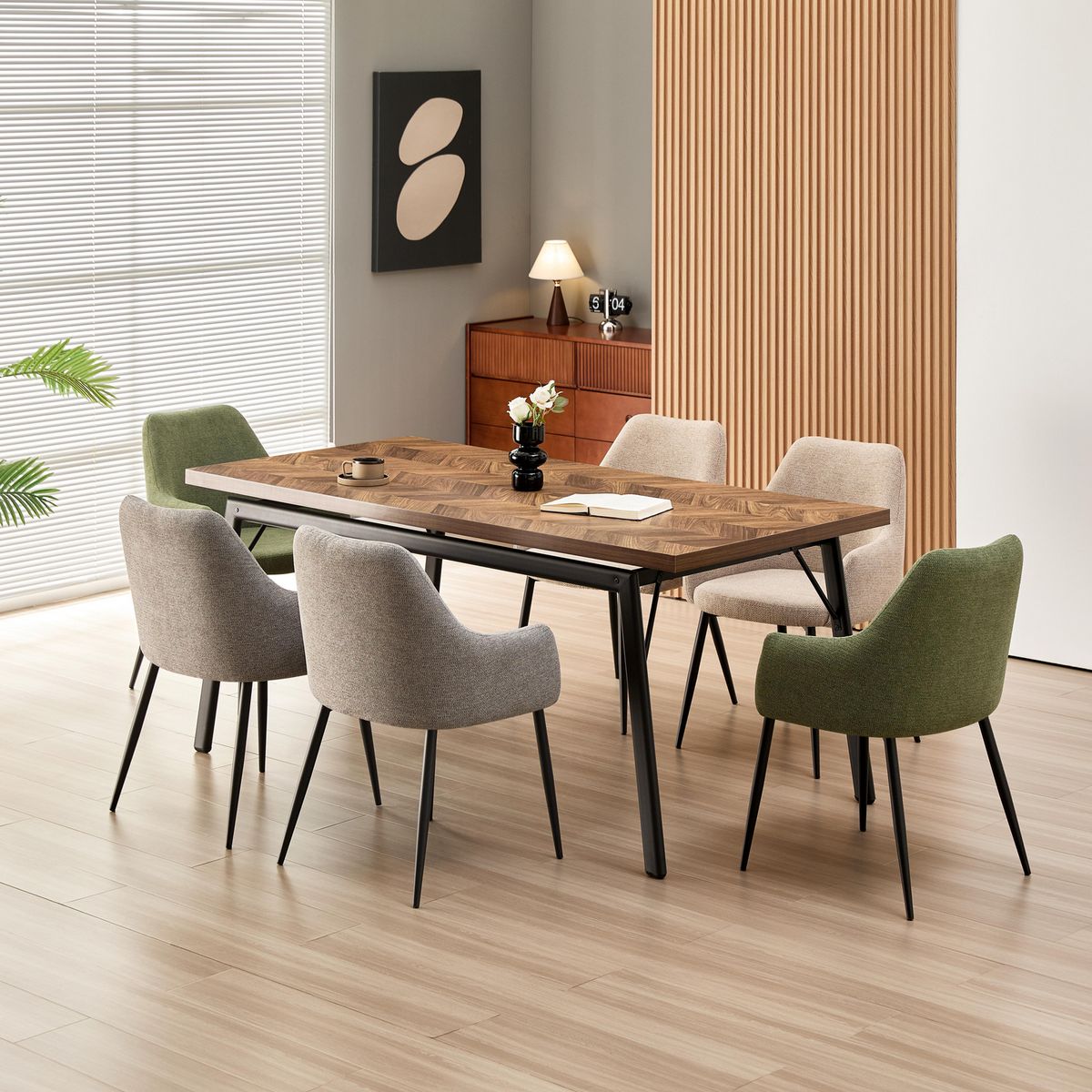 JUST HOME COLLECTION - Juego de Comedor Campania 6 Sillas Mesa Rectangular 180x90x76cm Café