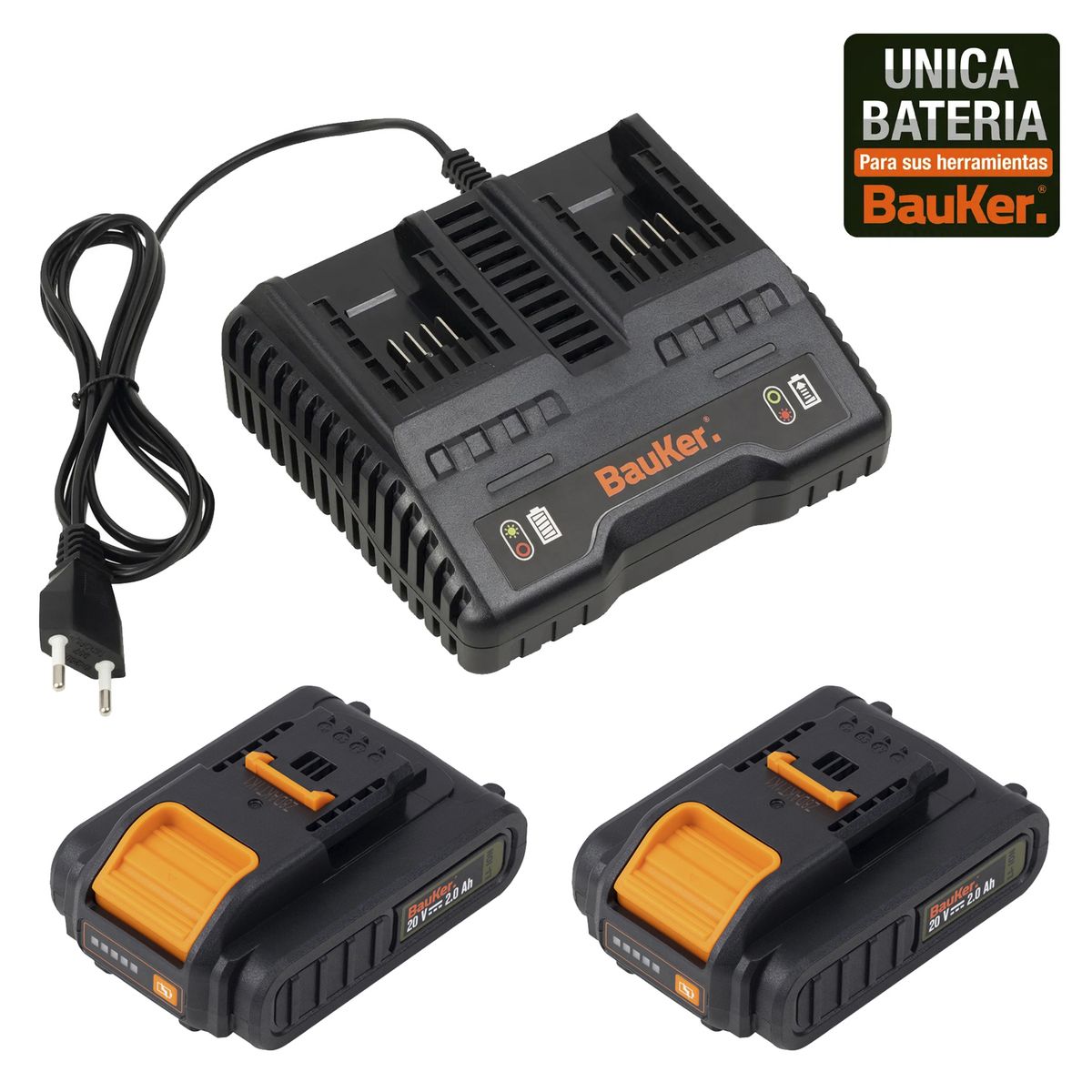 BAUKER - Kit Batería 2 AH + Cargador 20 V Generación Brushless