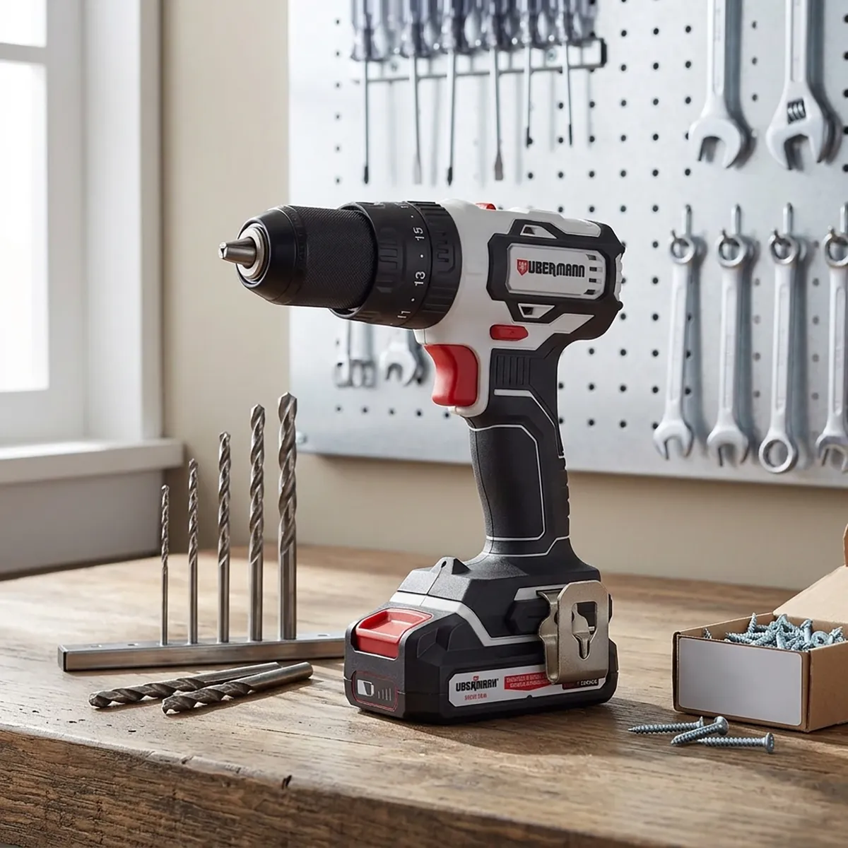 UBERMANN - Taladro Percutor Inalámbrico 13 mm 20 V Brushless+1 Batería 2AH+Cargador+25 Acc