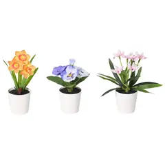 JUST HOME COLLECTION - Set 3 Plantas Artificiales Mix de Flores 16 cm Colores Surtidos