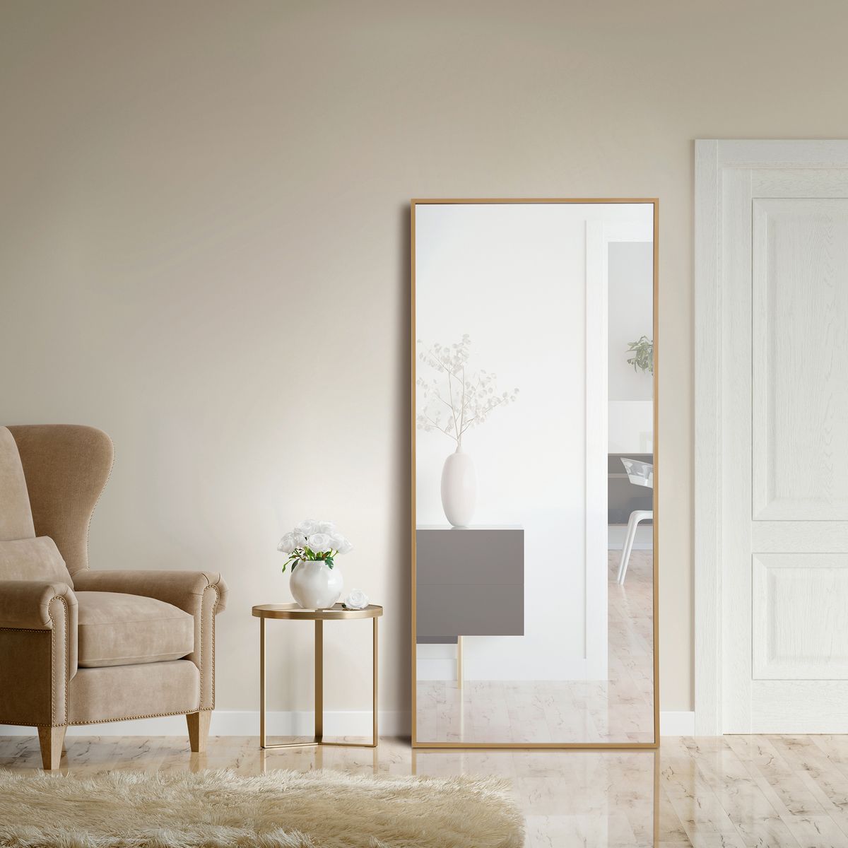 JUST HOME COLLECTION - Espejo Decorativo Forma Rectangular 180x80 cm Dorado