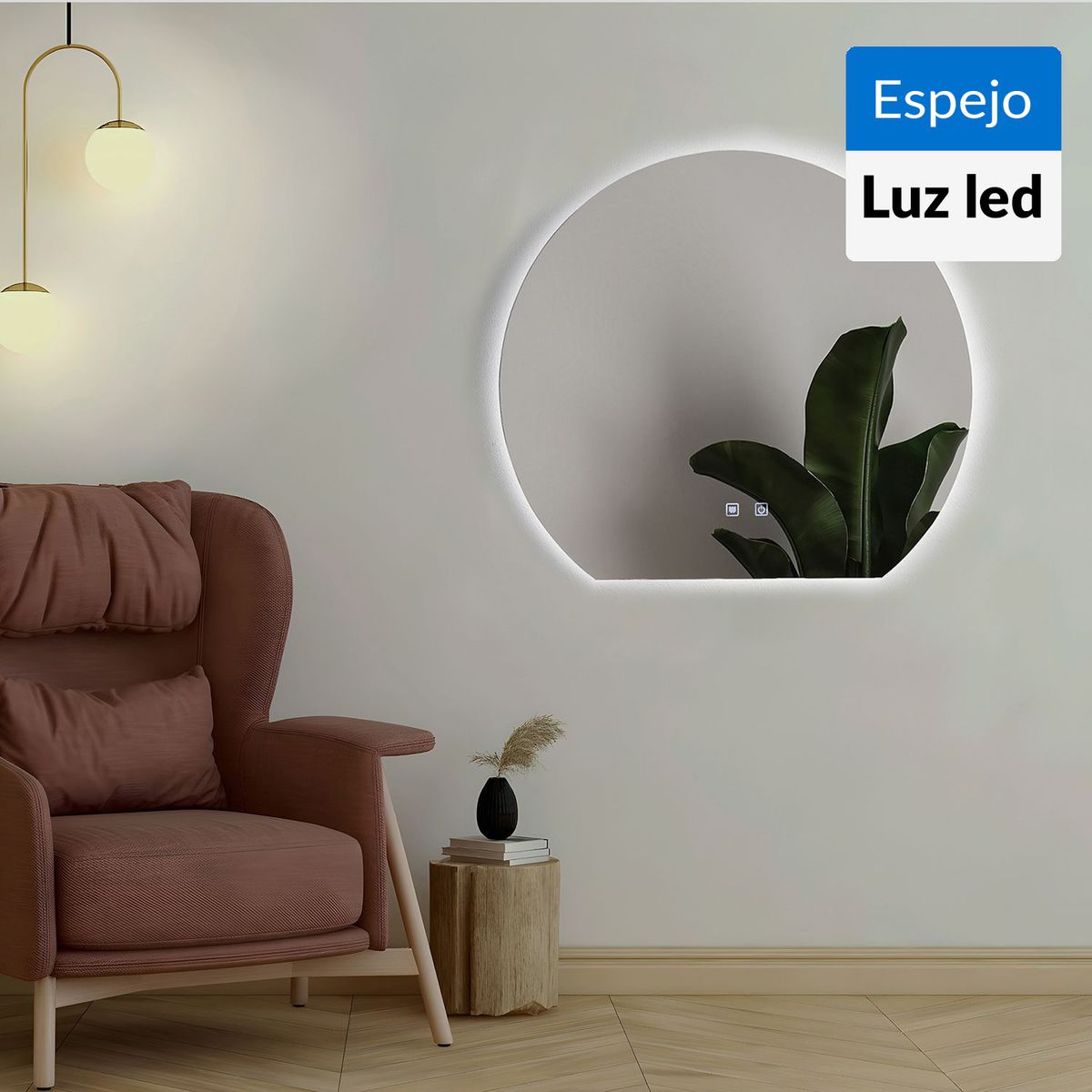 JUST HOME COLLECTION - Espejo Led Antiempañe Decorativo Forma Semicírculo 80x72 cm