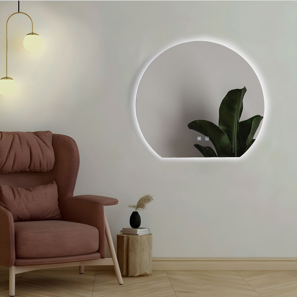 JUST HOME COLLECTION - Espejo Led Antiempañe Decorativo Forma Semicírculo 80x72 cm