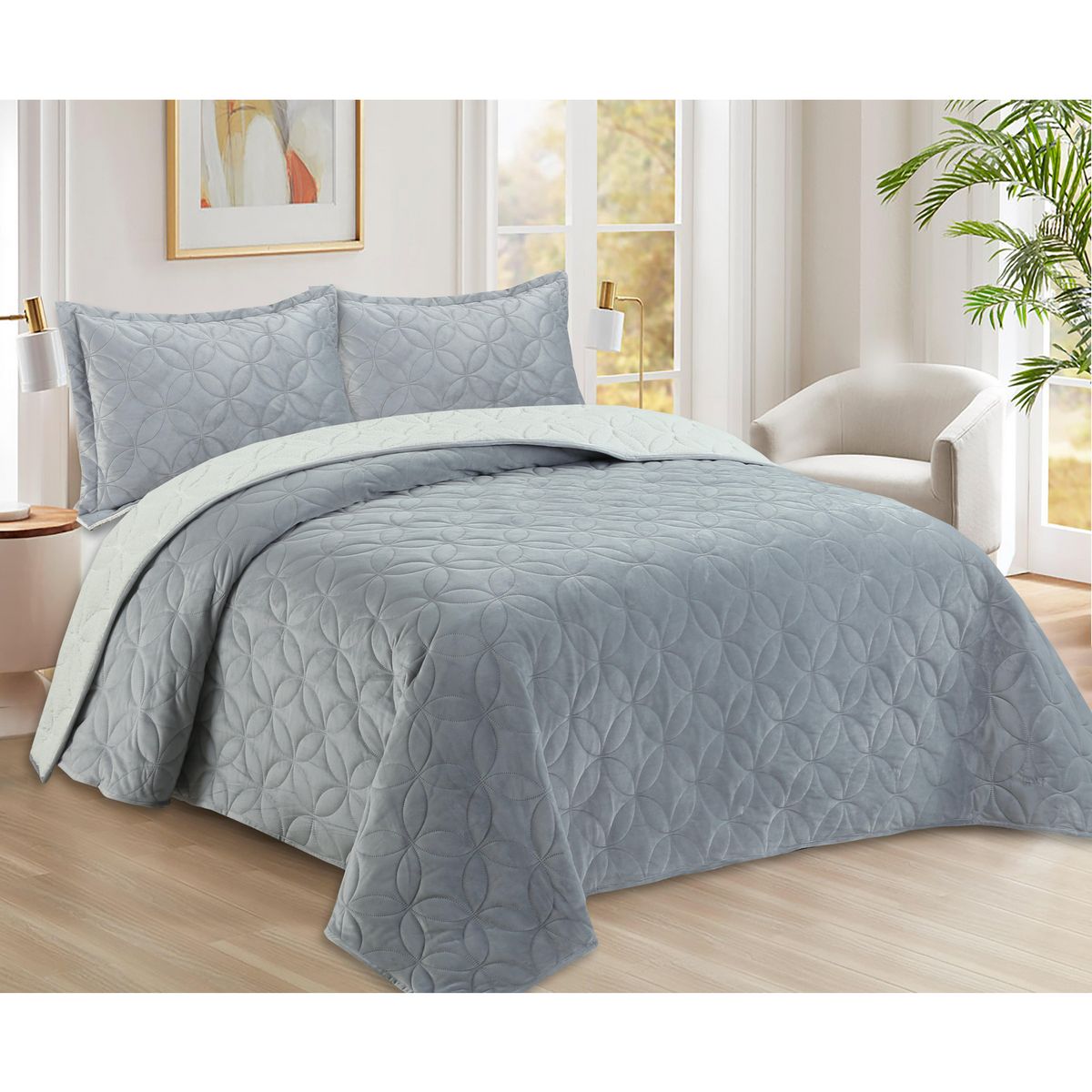 JUST HOME COLLECTION - Quilt Sherpa Gris