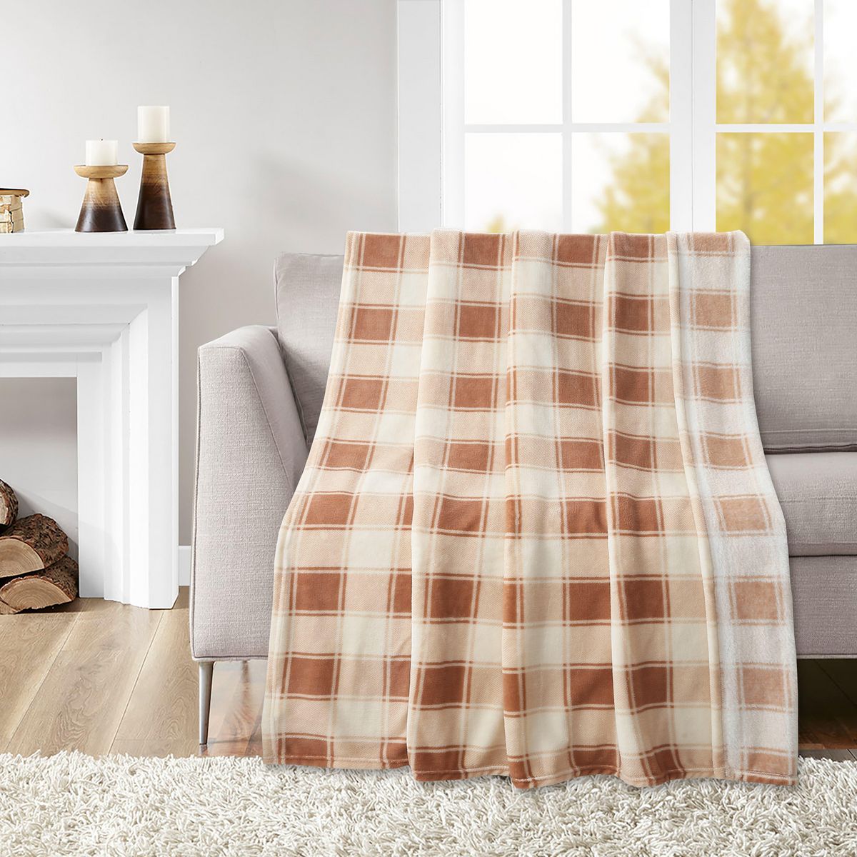 JUST HOME COLLECTION - Manta Coral Polar Cuadrille Beige 120X150 cm