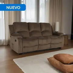 JUST HOME COLLECTION - Sofá Bergere Reclinable con Masaje y Calentador 3 cuerpos Atlanta 205x101x95 cm Café