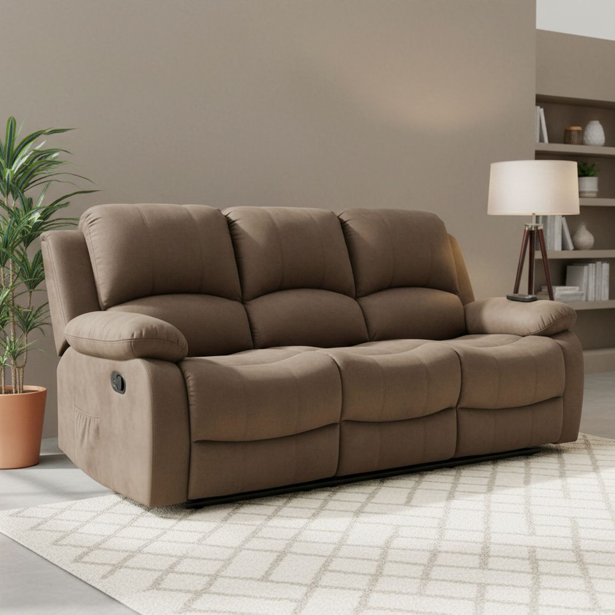 JUST HOME COLLECTION - Sofá Bergere Reclinable con Masaje y Calentador 3 cuerpos Atlanta 205x101x95 cm Café