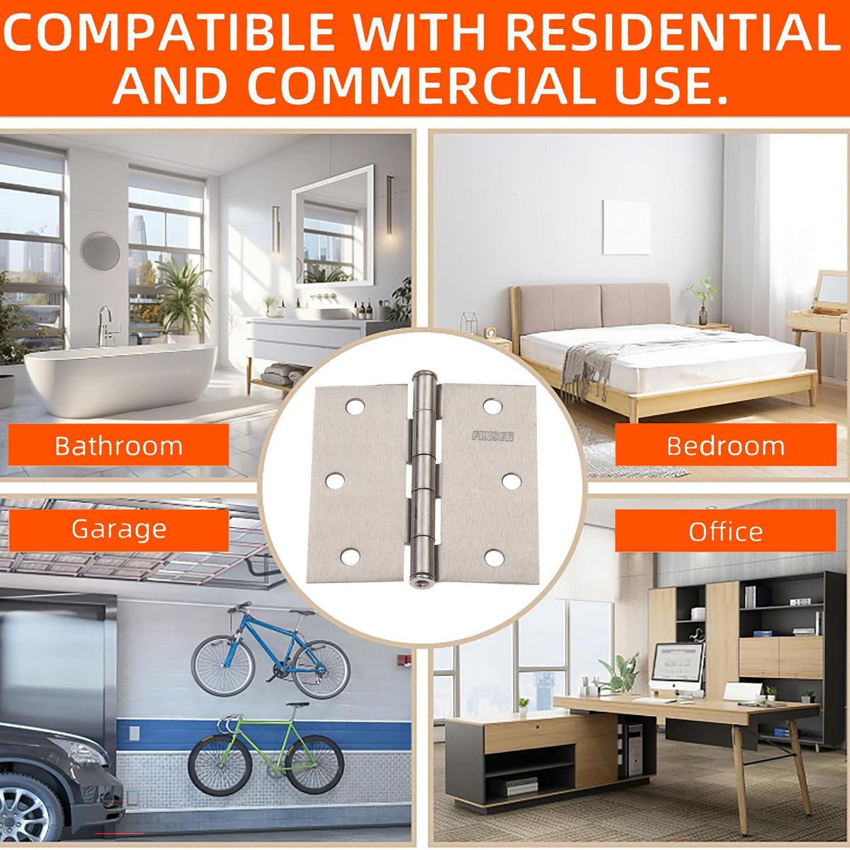 FIXSER - Pack 3 Unidades Bisagra 3,5X3,5'' Plata