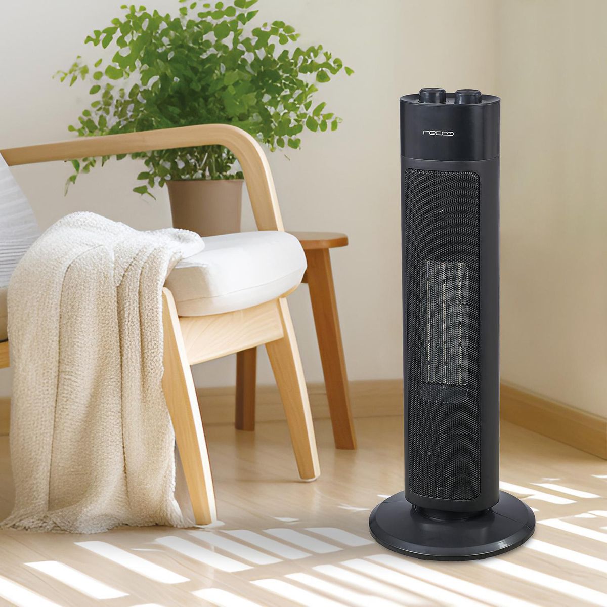RECCO - Calefactor Torre Eléctrico 2000 W BL-K27-J-H Negro