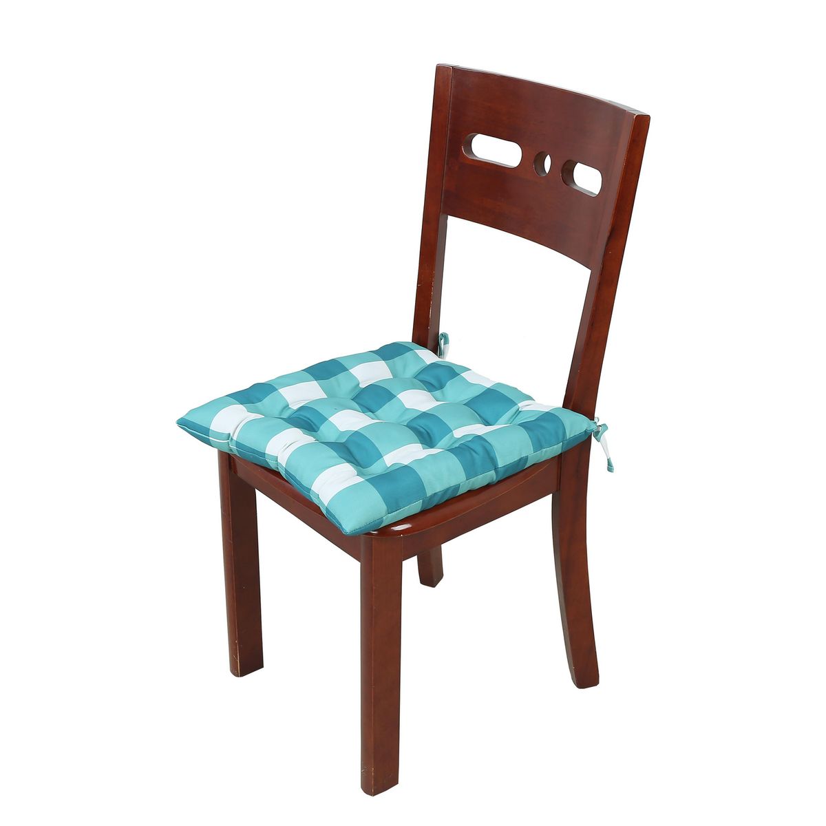 JUST HOME COLLECTION - Cojín Silla con Amarras 43x43cm Cuadros Turquesa