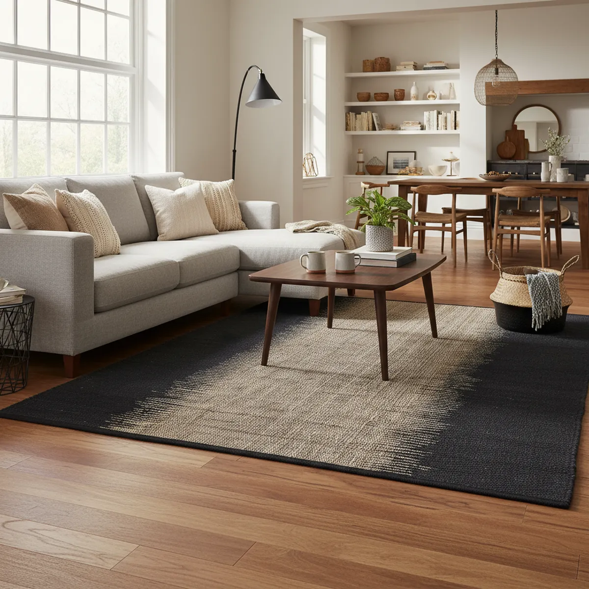 JUST HOME COLLECTION - Alfombra Poona 120x170 cm Yute Natural/Negro