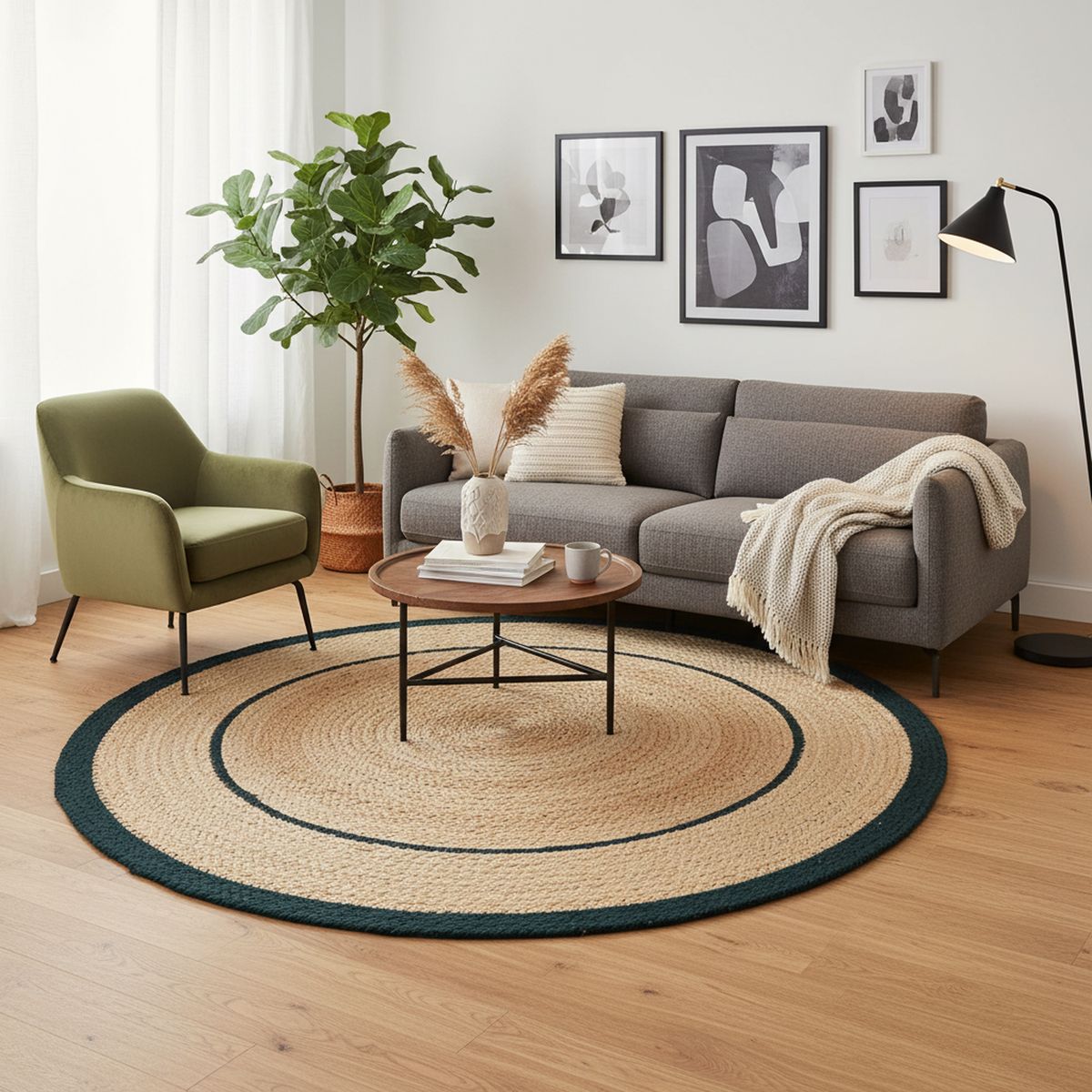 JUST HOME COLLECTION - Alfombra Living Redonda Yute Yute Linea Azulino