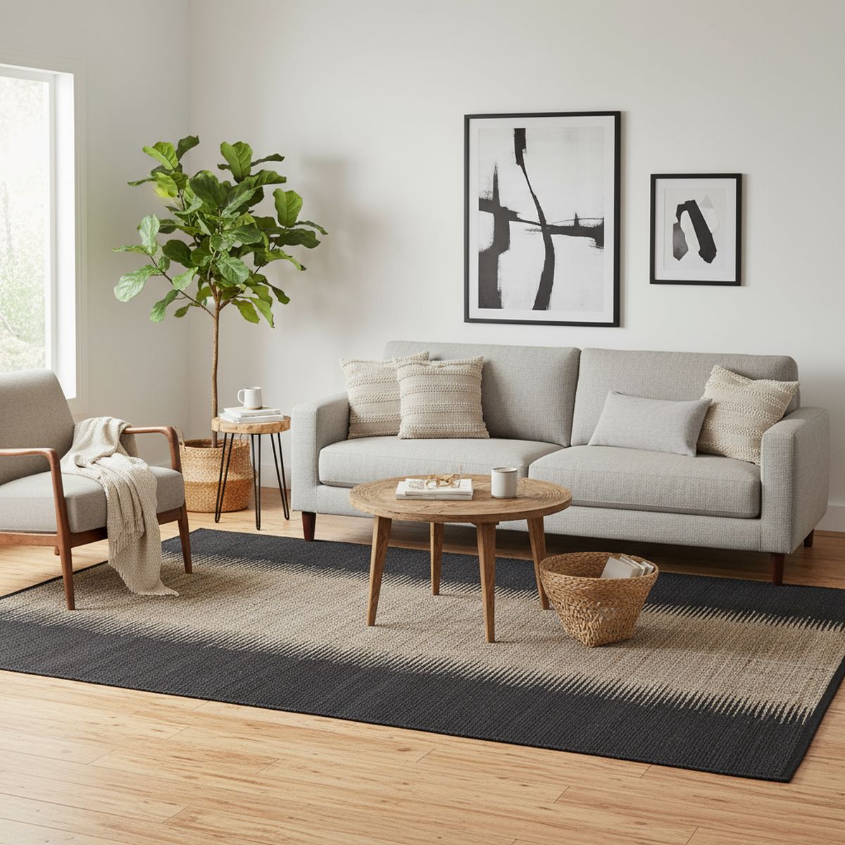 JUST HOME COLLECTION - Alfombra Poona 200x290 cm Yute Natural/Negro