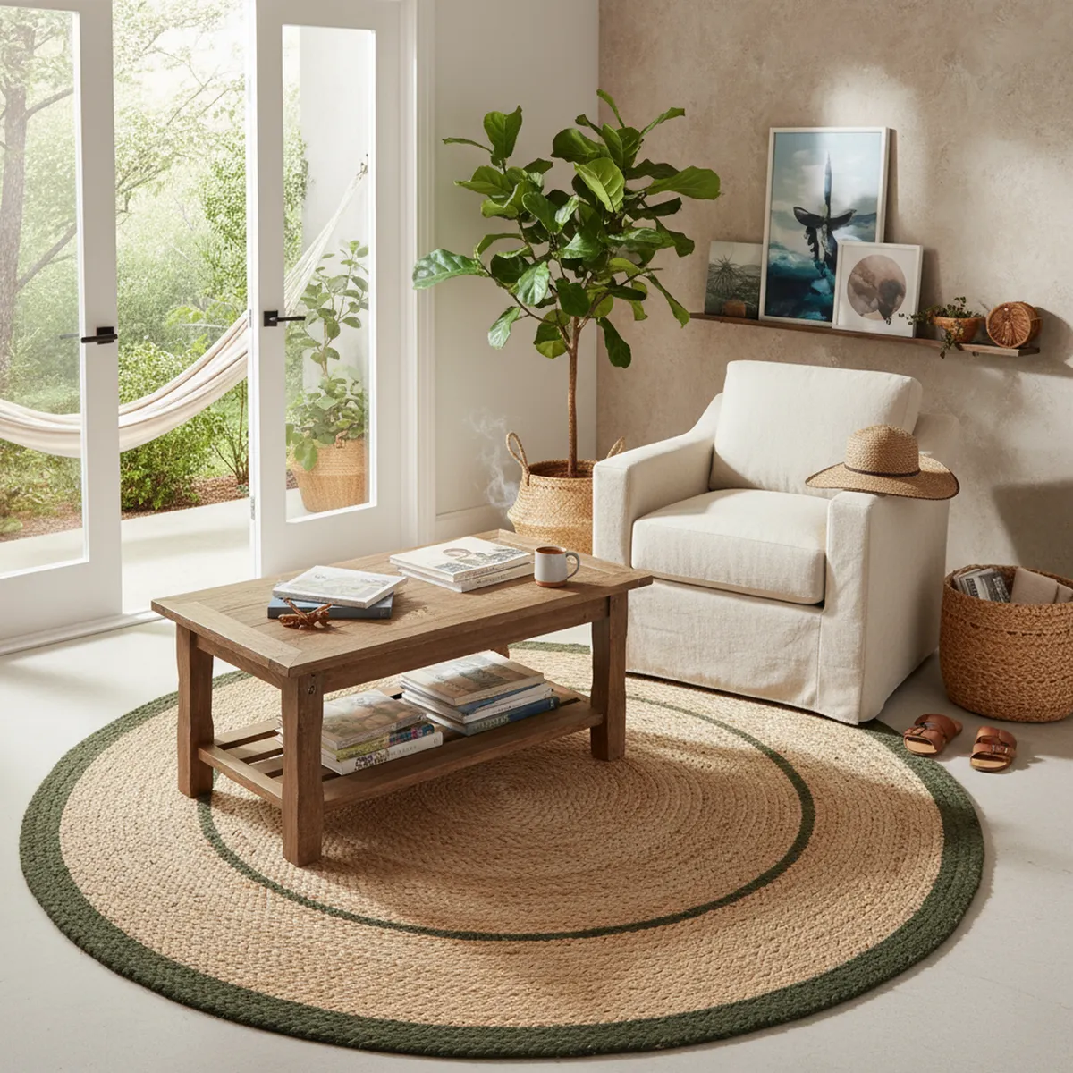 JUST HOME COLLECTION - Alfombra Living Redonda Yute Yute Linea Verde