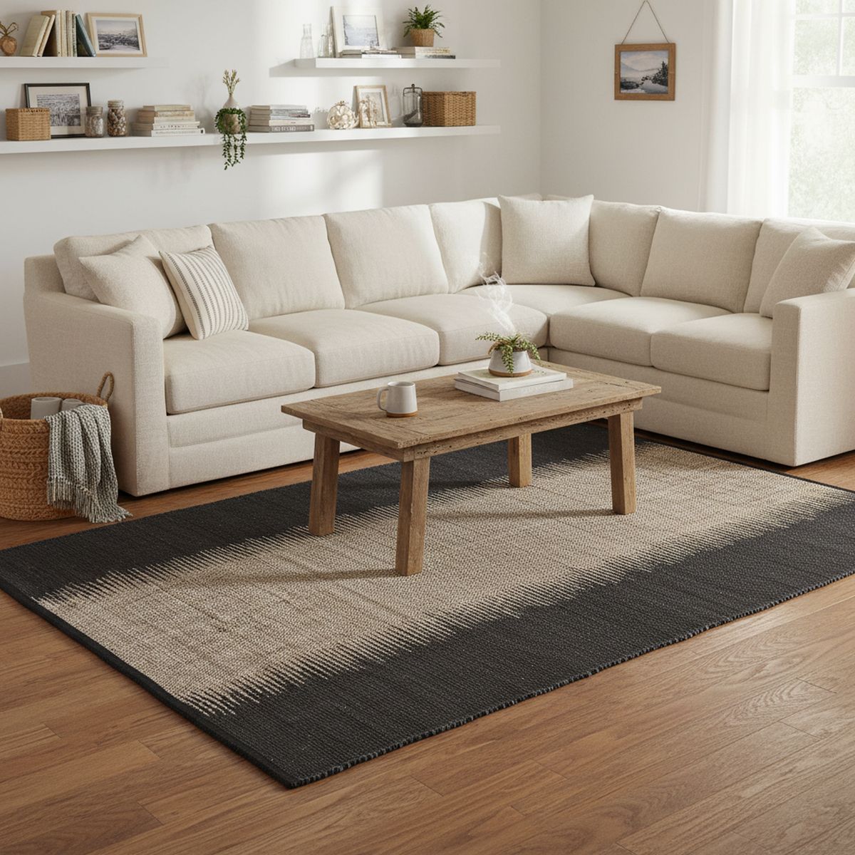 JUST HOME COLLECTION - Alfombra Poona 160x230 cm Yute Natural/Negro