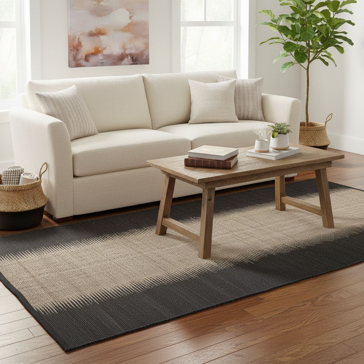 JUST HOME COLLECTION - Alfombra Poona 60x200 cm Yute Natural/Negro