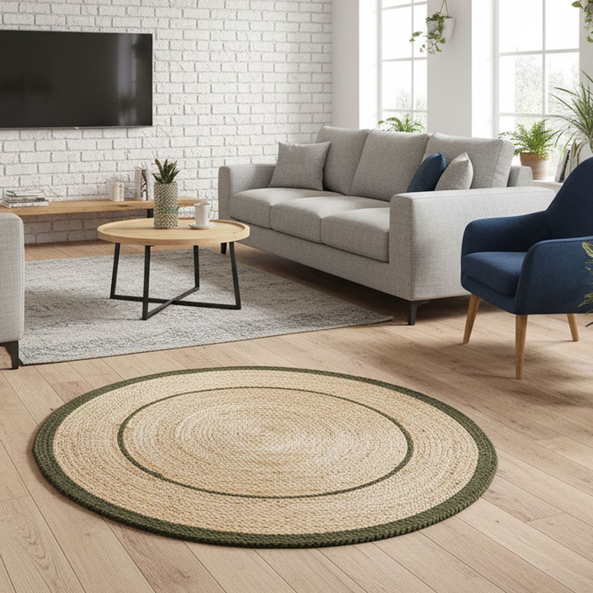 JUST HOME COLLECTION - Alfombra Living Redonda Yute Yute Linea Verde