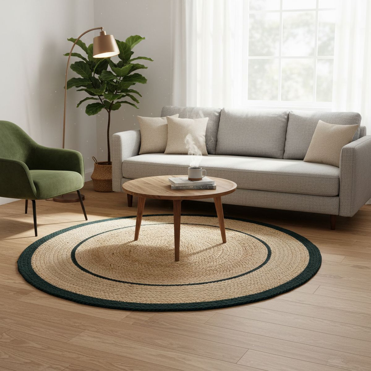 JUST HOME COLLECTION - Alfombra Living Redonda Yute Yute Linea Azulino