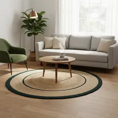 JUST HOME COLLECTION - Alfombra Living Redonda Yute Yute Linea Azulino