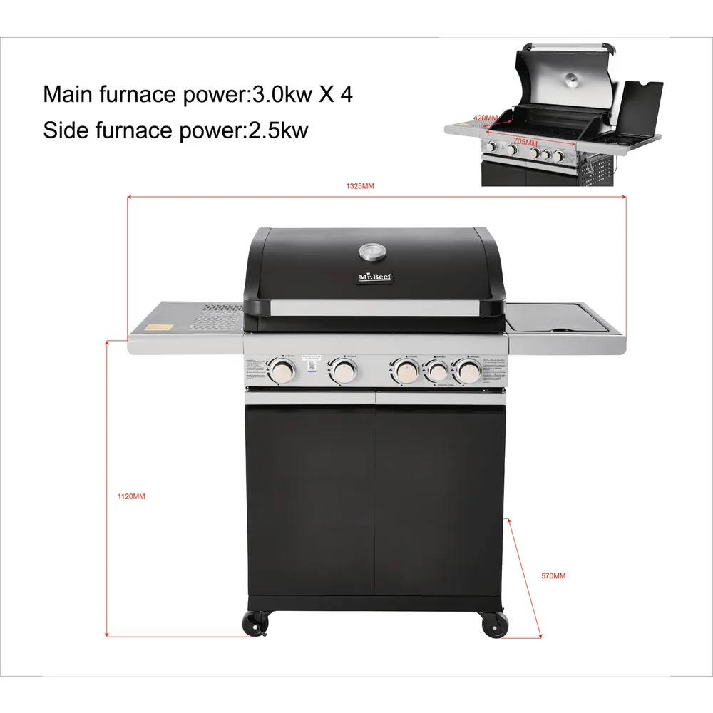 Mr Beef Pro Parrilla a Gas 4 Quemadores + Quemador Lateral, foto 4