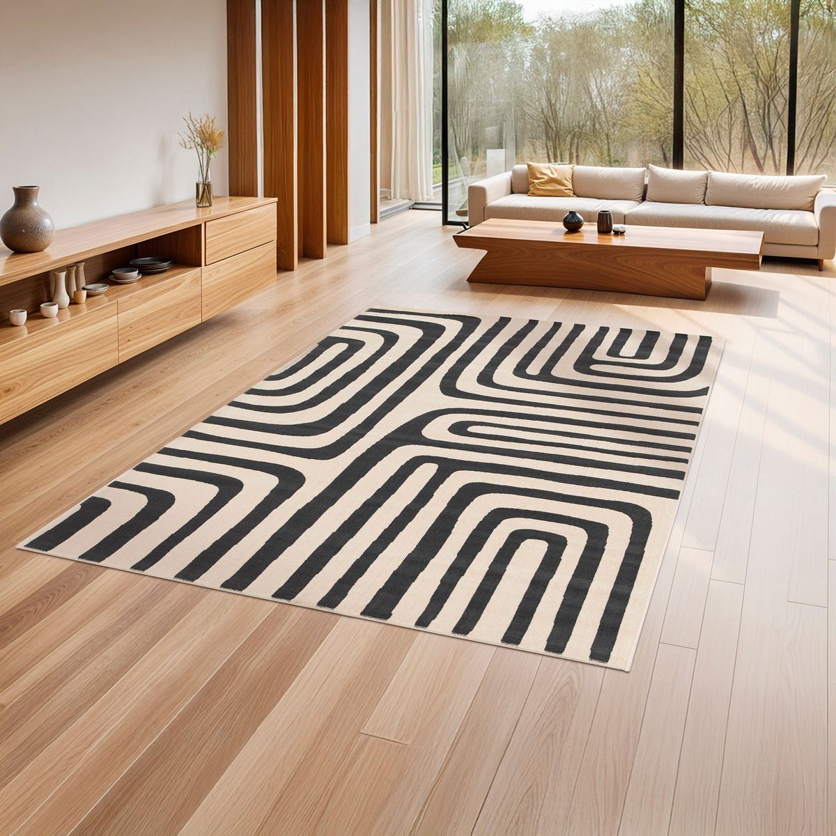 JUST HOME COLLECTION - Alfombra Living Canvas 160x230 cm Polipropileno Negro, beige