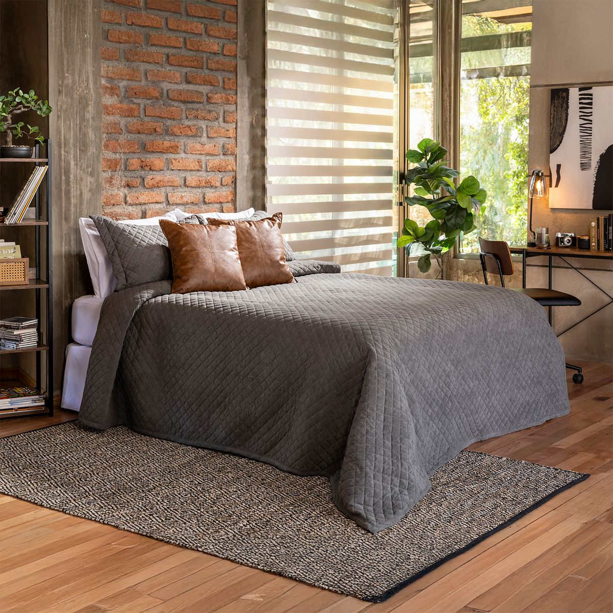 JUST HOME COLLECTION - Quilt Velvet Grafito